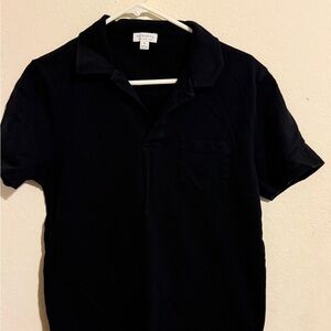 Sunspel Mens Black Polo Shirt with Chest Pocket